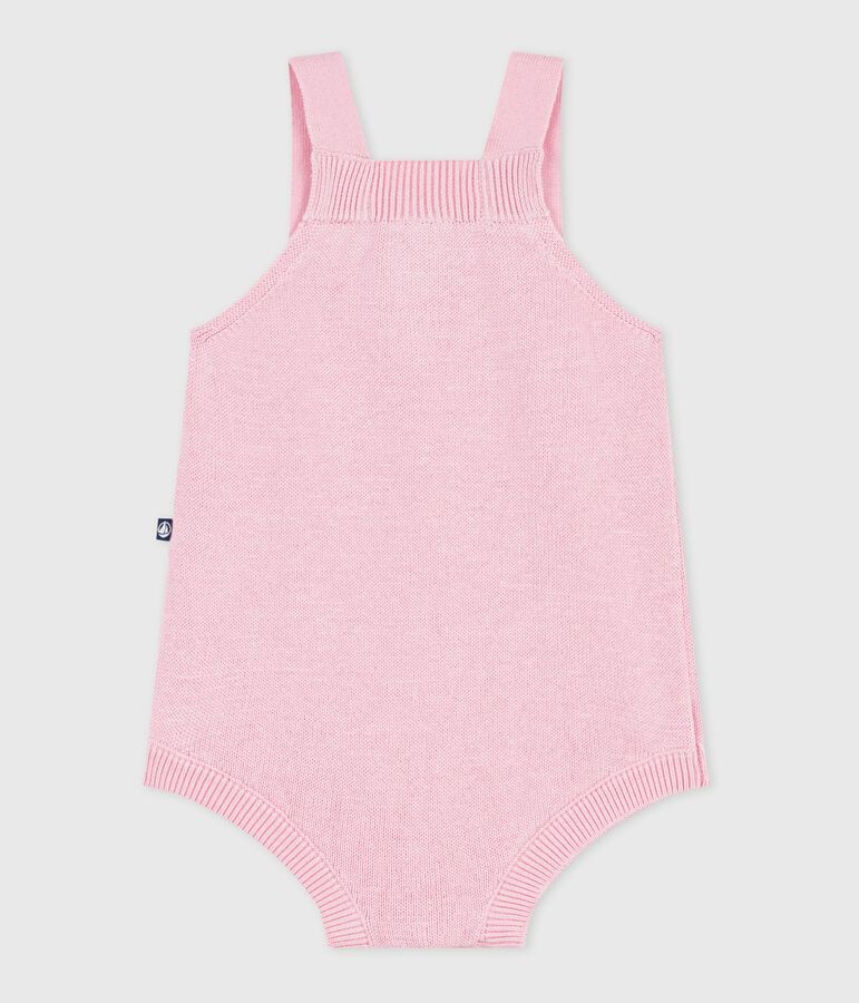 Tutina corta in maglia cotone traforato neonato rosa