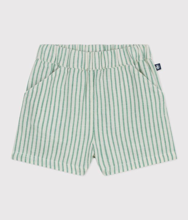 Shorts in cotone/lino a righe neonato verde/verde