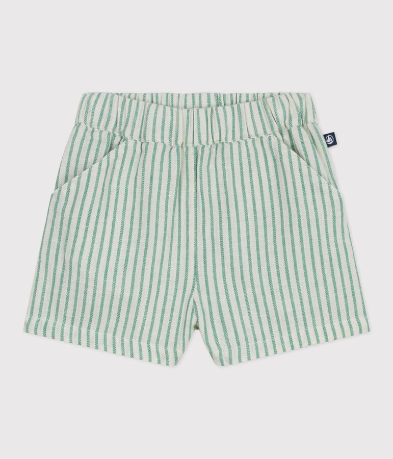 Shorts in cotone/lino a righe neonato verde/verde