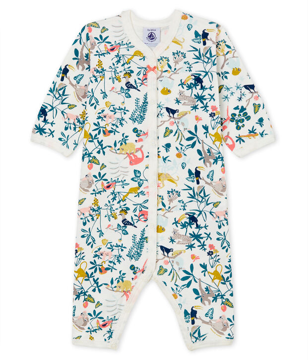 Tutina beb&eacute; femmina a costine bianco/multicolore