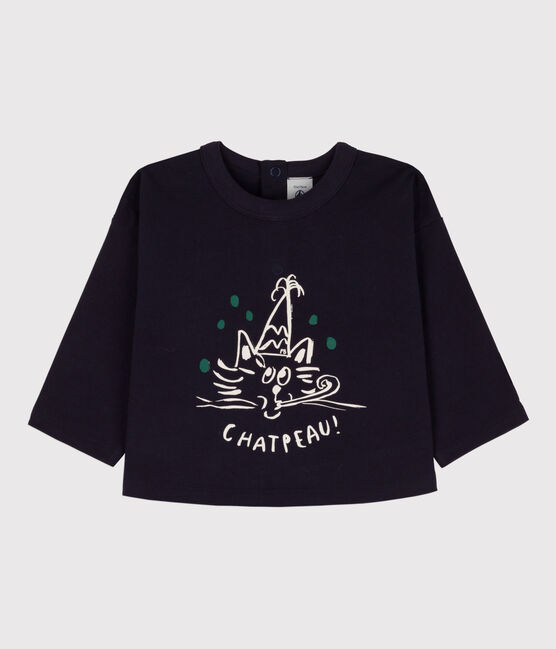 T-shirt manica lunga bebè in cotone blu SMOKING