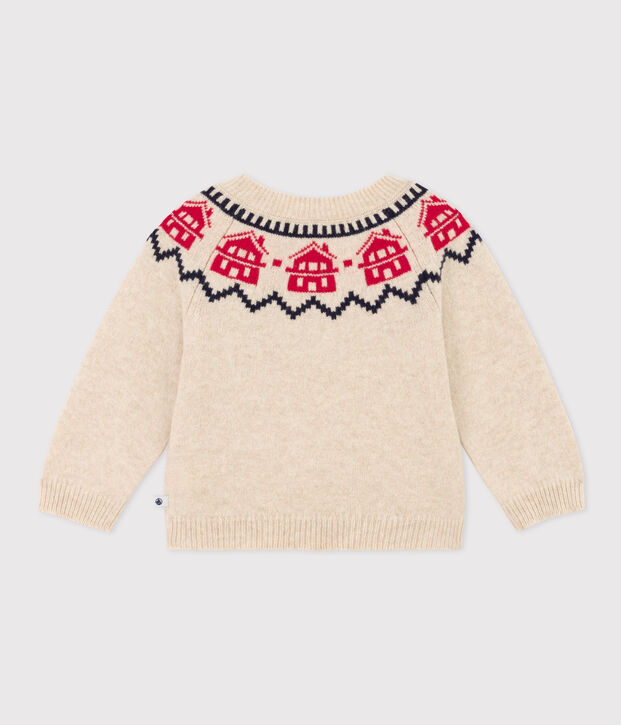 Pullover jaquard in lana e cotone per beb&egrave; beige/multicolore