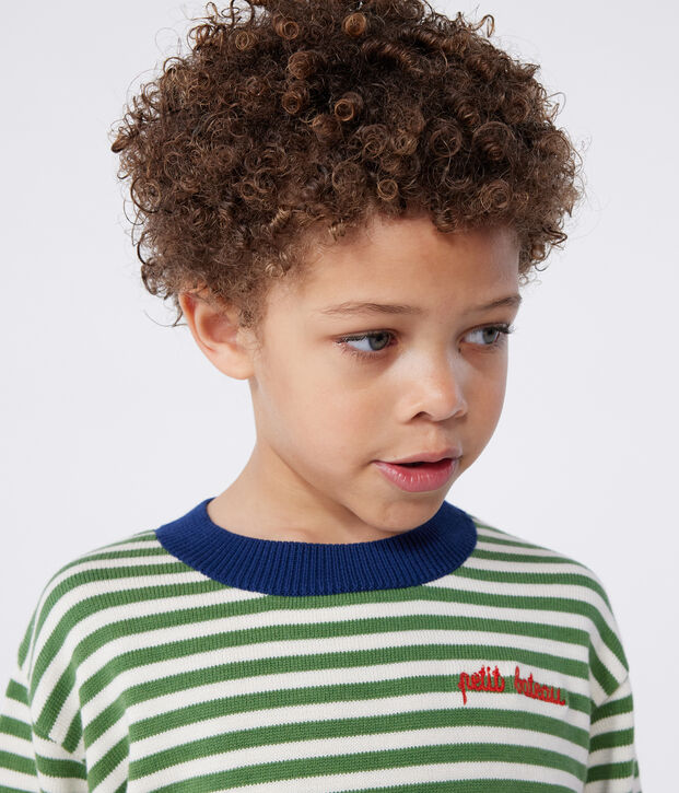 Pullover in cotone a righe bambino verde/ecru