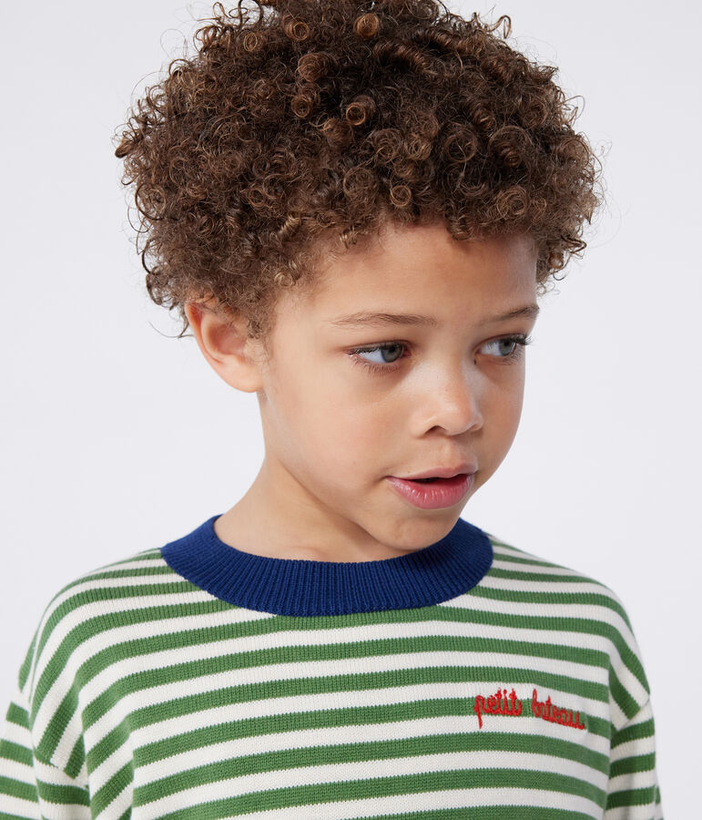 Pullover in cotone a righe bambino verde/ecru