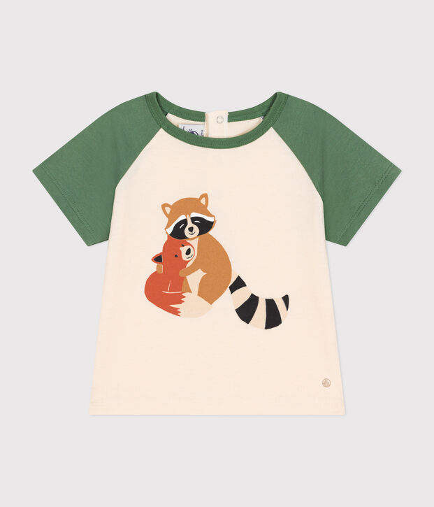 T-shirt a maniche corte in jersey sottile neonato ecru/verde