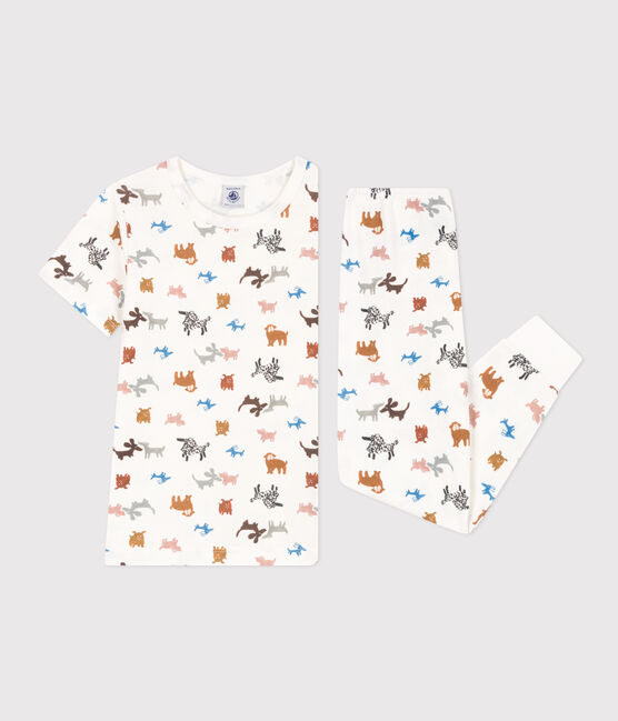 Pigiama bambino unisex a maniche corte in cotone bianco MARSHMALLOW/bianco MULTICO