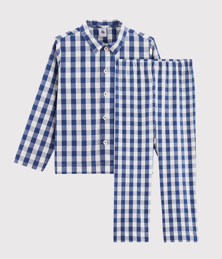 Pigiama a quadri bambino in twill blu/bianco