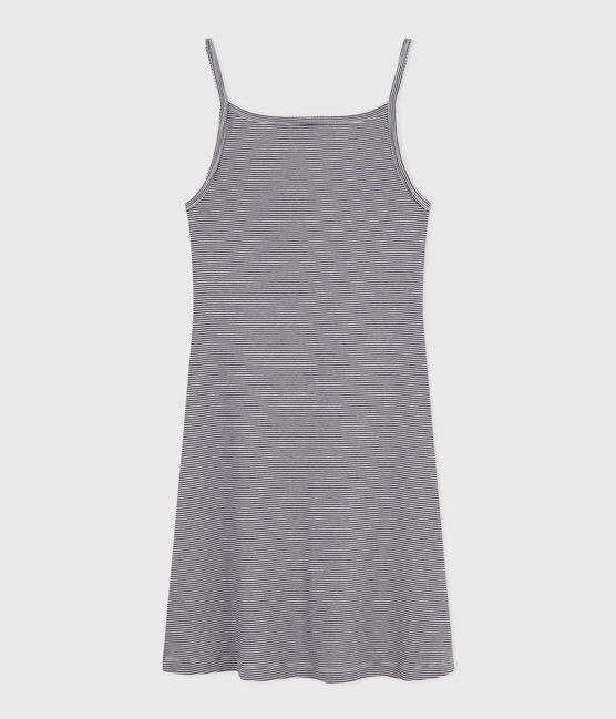 Camicia da notte corta in cotone rigato donna blu SMOKING/bianco MARSHMALLOW