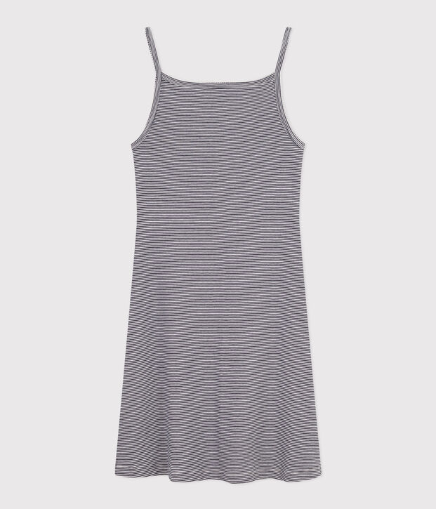 Camicia da notte corta in cotone rigato donna blu/bianco