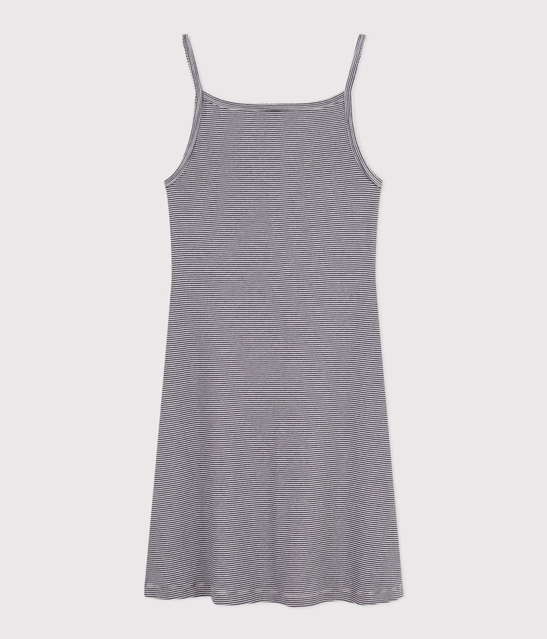 Camicia da notte corta in cotone rigato donna blu/bianco