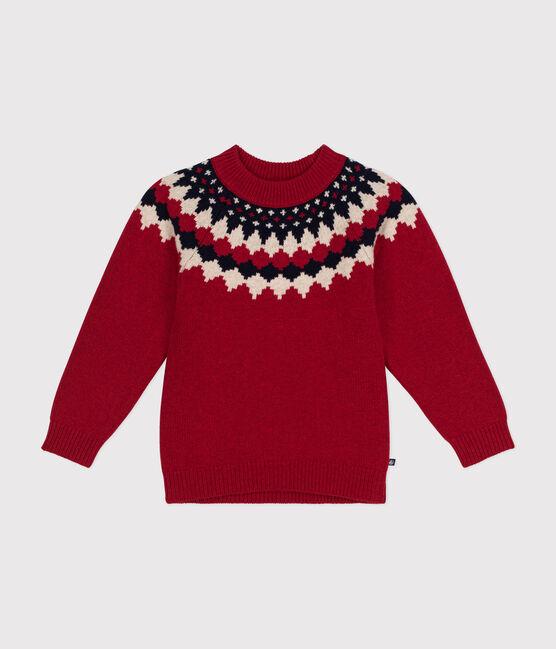 Maglione jacquard in lana e cotone bambino rosso STOP/ MULTICO