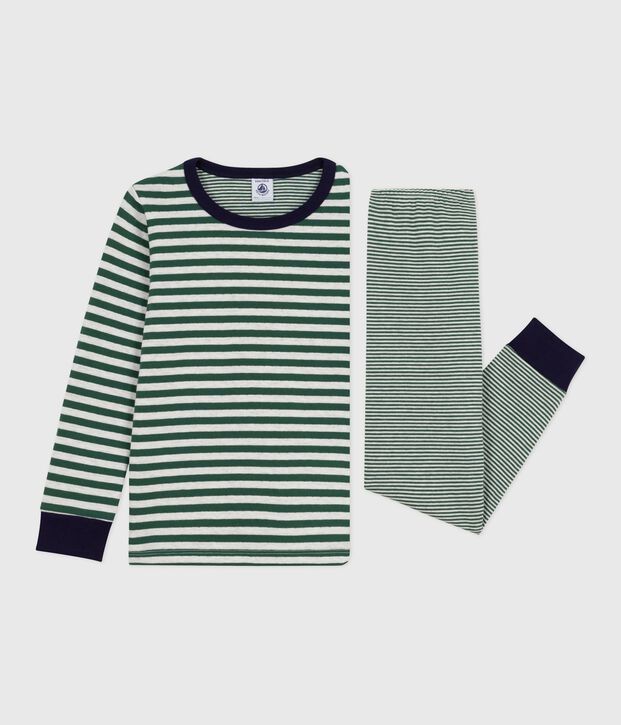 Pigiama in tubique a righe bambino verde/beige