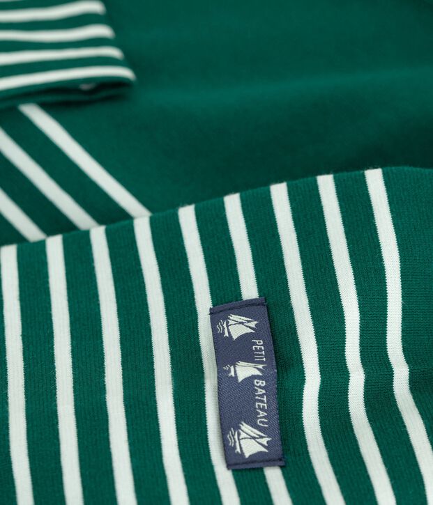 T-shirt marini&egrave;re in cotone donna verde/bianco