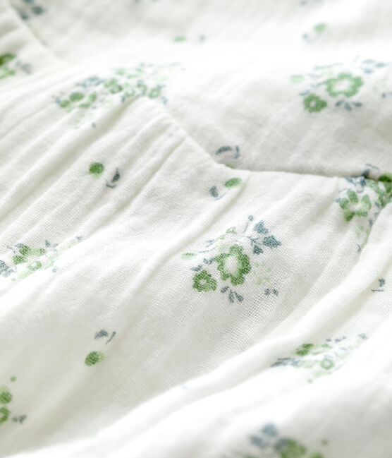 Blusa manica corta bebè in garza di cotone biologico a fiori bianco MARSHMALLOW/bianco MULTICO