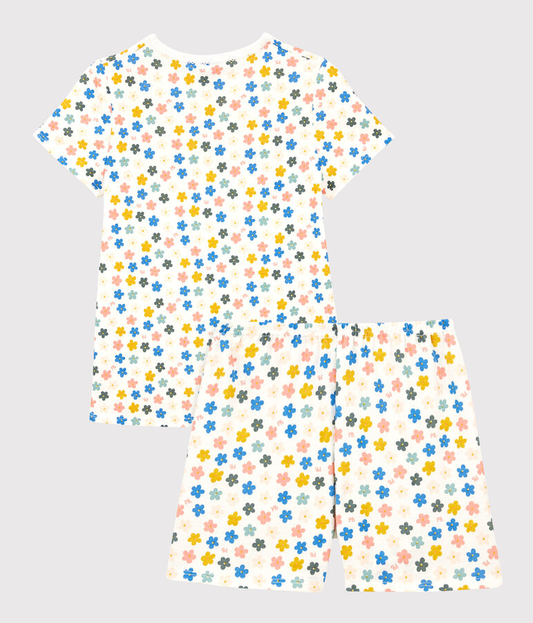 Pigiama corto a fiori fosforescenti bambina in cotone bianco/multicolore