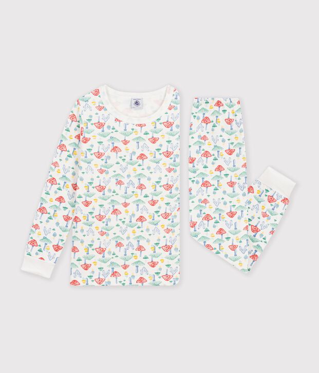 Pigiama in tessuto felpato con funghi stampati bambina bianco/multicolore