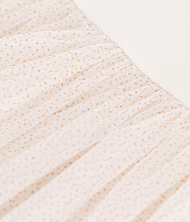 Abito a maniche corte in cotone e tulle bambina bianco/rosa