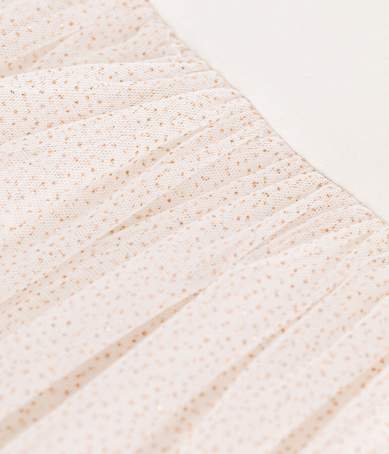 Abito a maniche corte in cotone e tulle bambina bianco/rosa