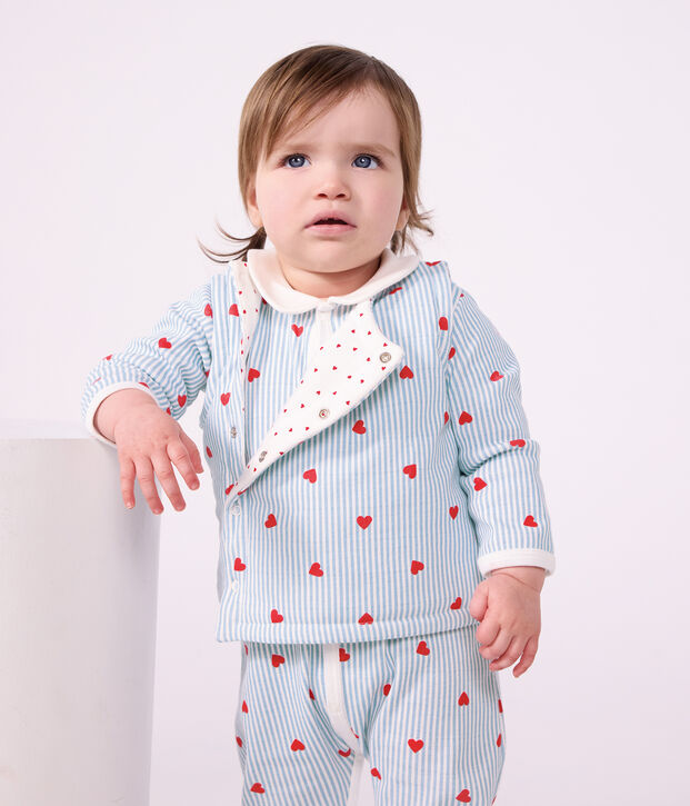 Cardigan senza maniche double face in cotone con stampa a cuori neonato bianco/multicolore
