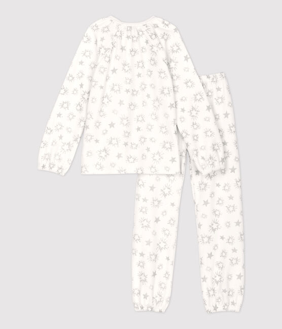 Pigiama bambina fantasia a stelle in ciniglia bianco MARSHMALLOW/grigio ARGENT