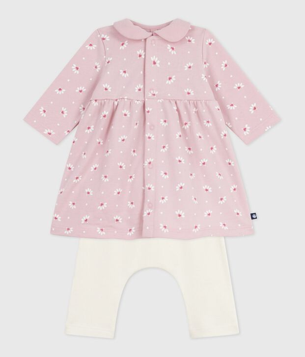 Abito con colletto con stampa a fiori e cuori e leggings in cotone neonata rosa/multicolore