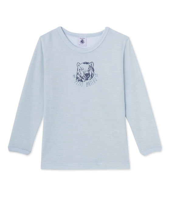 T-shirt bambino in lana e cotone blu Fraicheur