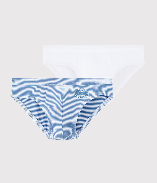 Confezione da 2 slip millerighe blu bambino in cotone biologico multicolore