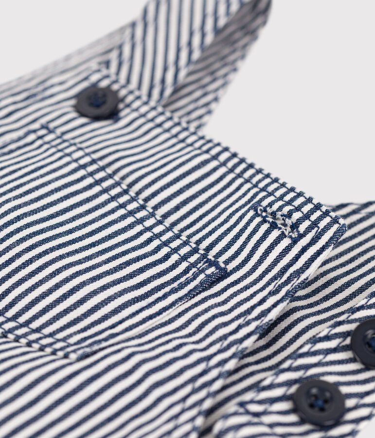 Salopette corta in tela a righe beb&egrave; blu/bianco