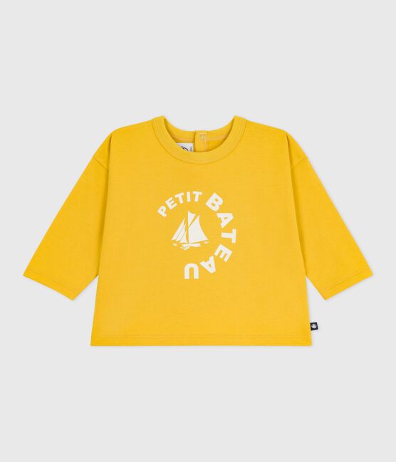 T-shirt a maniche lunghe in cotone con motivo gatto neonato giallo NAPLES