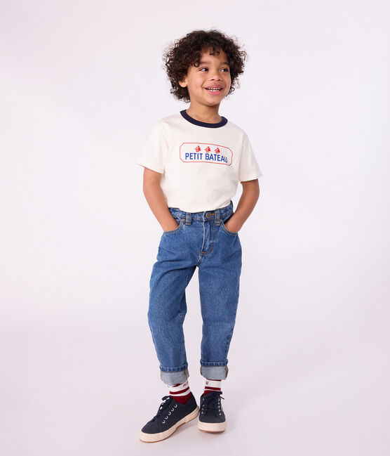 T-shirt a maniche corte con stampa bambino ecru MILK