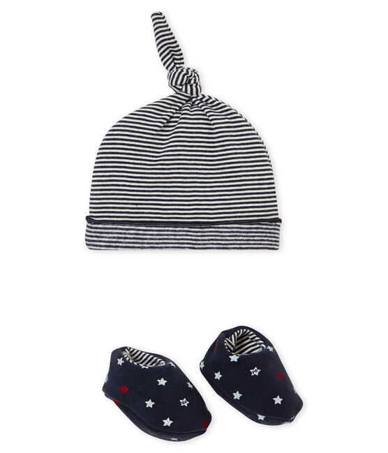 Lotto di cappellino e scarpine bebé maschio blu SMOKING/bianco MULTICO