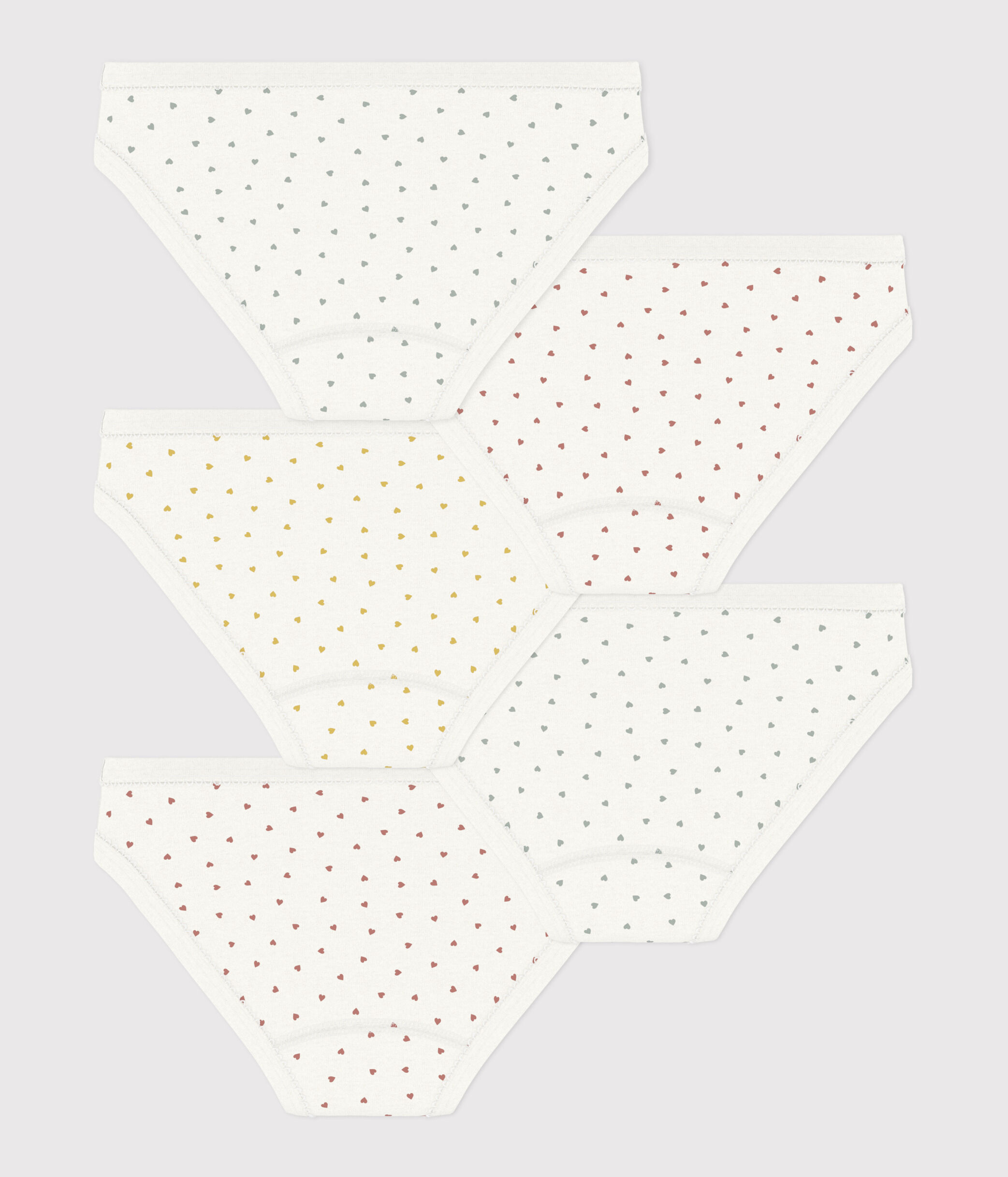 Set di 5 slip bambina in cotone a cuoricini multicolore