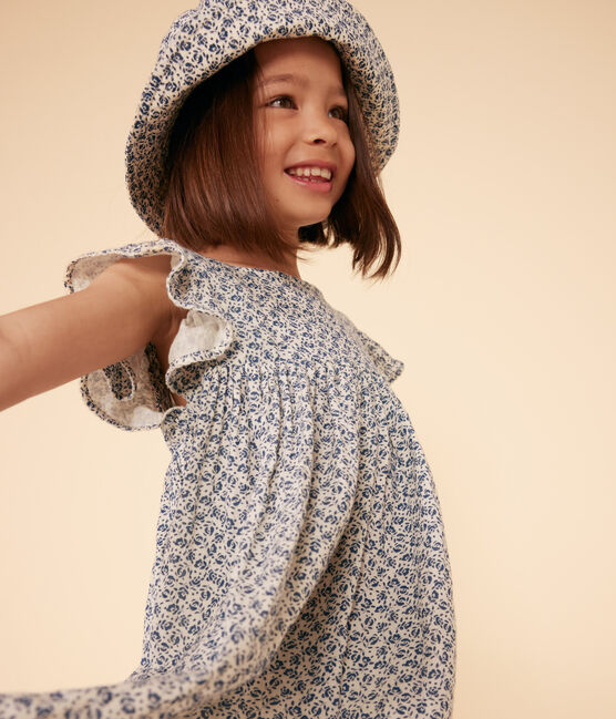 Cappellino in garza di cotone a fiori blu bambina AVALANCHE/ INCOGNITO