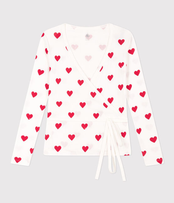 Cardigan scaldacuore in cotone Donna bianco MARSHMALLOW/rosso TERKUIT