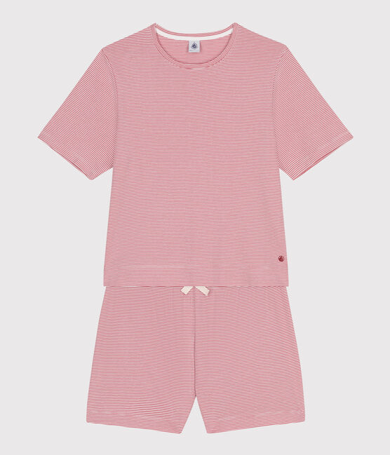 Pigiama short donna in cotone rigato rosa ROSEWOOD/ MARSHMALLOW