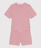 Pigiama short donna in cotone rigato rosa ROSEWOOD/ MARSHMALLOW