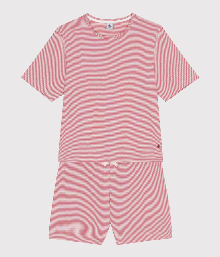 Pigiama short donna in cotone rigato rosa/bianco