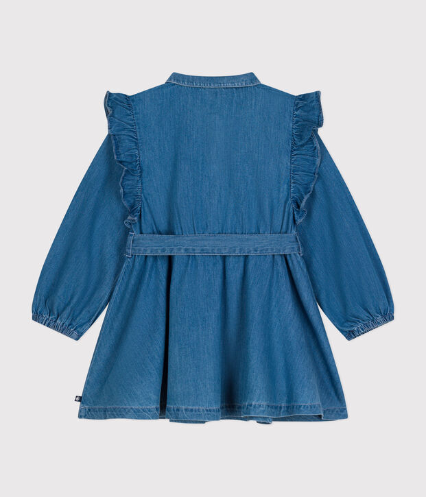 Abito a maniche lunghe in denim leggero bambina blu