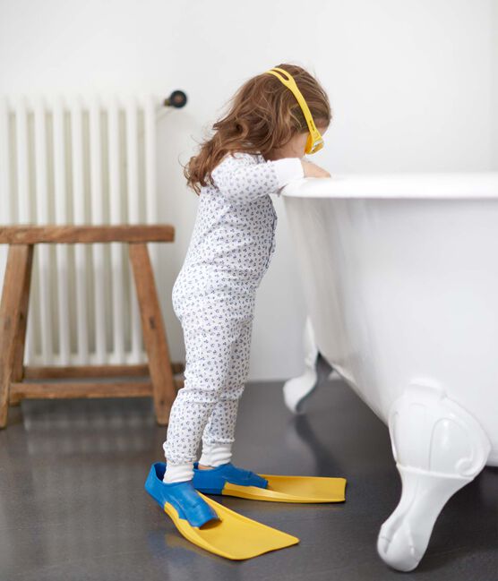 Pigiama intero bambina stampato bianco ECUME/blu BLEU
