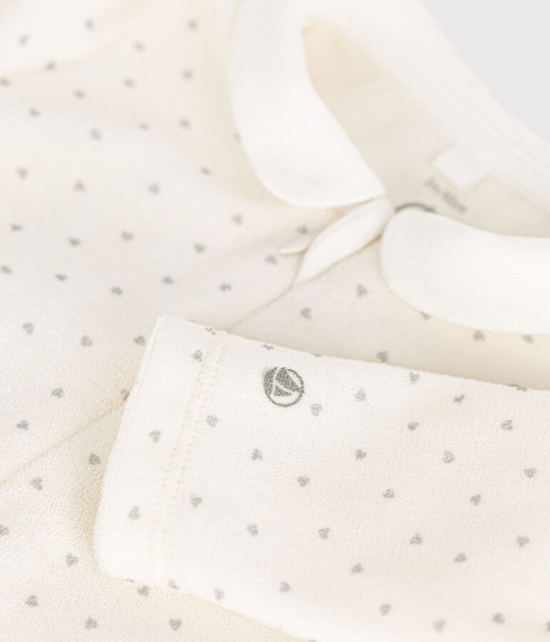 Pigiama neonato in velluto bianco/grigio