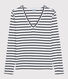 T-shirt scollo a V iconica in cotone a righe Donna