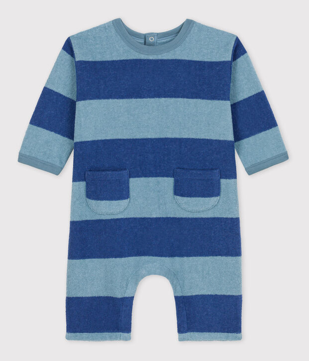 Tutina lunga beb&egrave; in spugna bouclette blu/blu