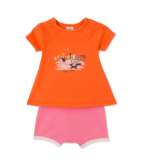 Coordinato per bebè femmina shorts e t-shirt arancione BRAZILIAN/rosa PETAL