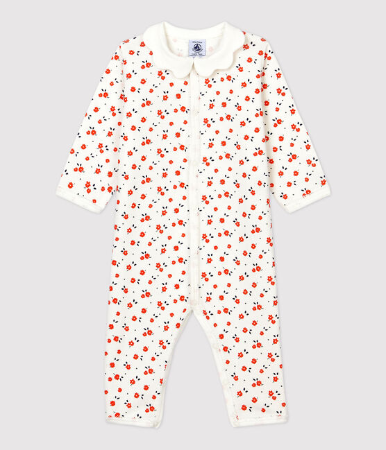 Tutina pigiama senza piedi con colletto bebé in cotone biologico bianco MARSHMALLOW/bianco MULTICO