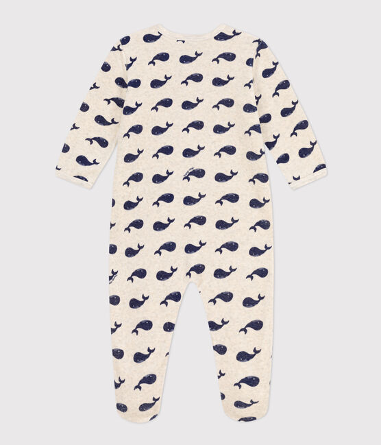 Pigiama in ciniglia con balene marine beige MONTELIMAR/blu MEDIEVAL