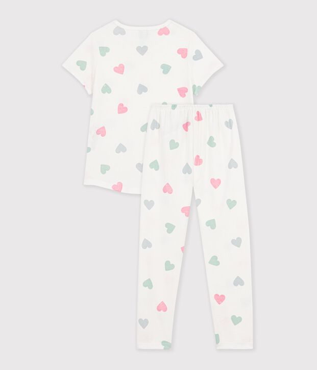 Pigiama a maniche corte e gamba lunga in cotone con stampa bambina bianco/multicolore