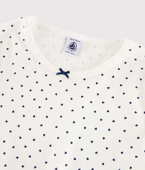 Pigiama cuoricini bambina in cotone bianco MARSHMALLOW/blu MEDIEVAL