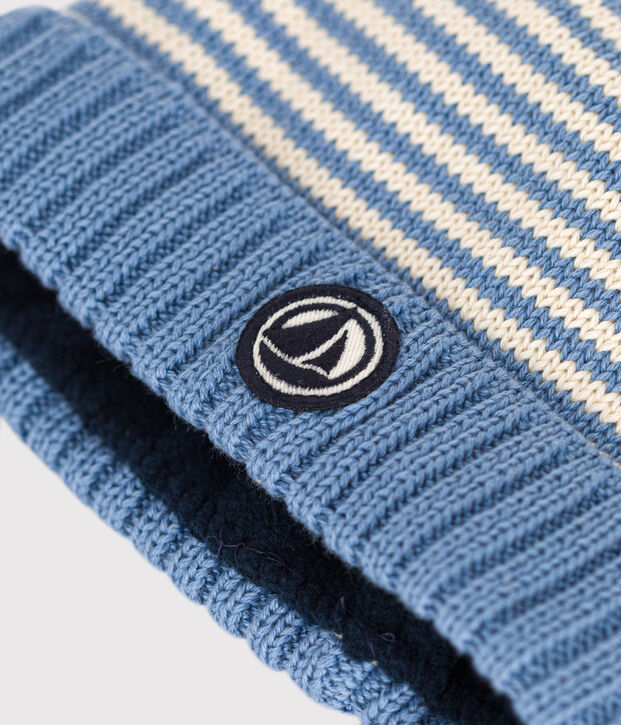 Cuffietta in maglia foderata in pile neonato blu/ecru