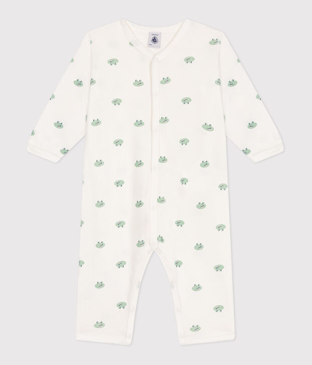 Pigiama senza piedini in cotone con rane neonato bianco/multicolore