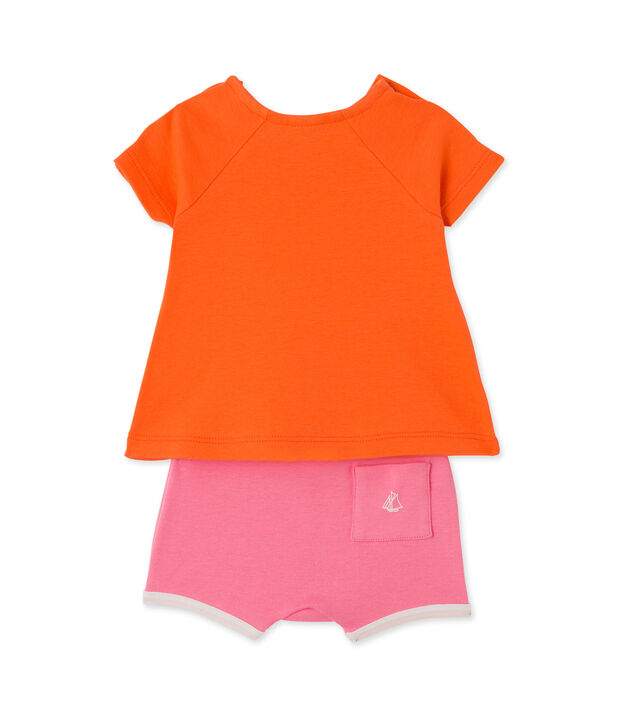 Coordinato per beb&egrave; femmina shorts e t-shirt arancione/rosa